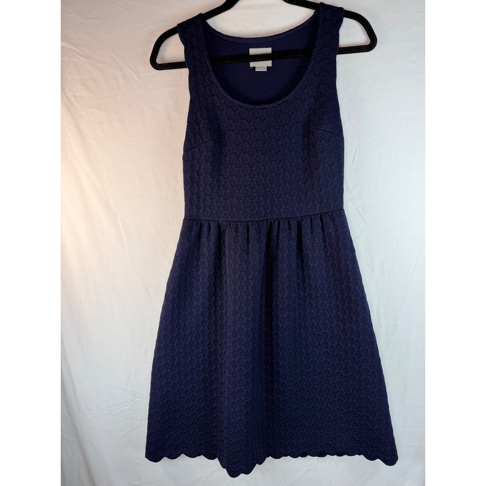 Maeve Anthropologie Navy Blue Textured Lace Back Scallop Hem Dress XS